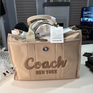 Coach Tan Canvas (aka) Alligator Tote with Embroidered Logo
